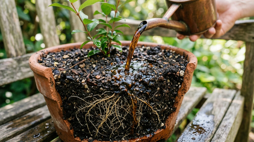 Chá forte de folhas de pitangueira no solo: o defensivo natural que elimina larvas e cochonilhas de raiz sem intoxicar a planta