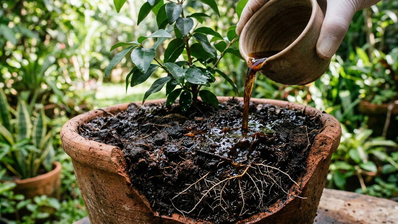 Chá forte de folhas de pitangueira no solo: o defensivo natural que elimina larvas e cochonilhas de raiz sem intoxicar a planta
