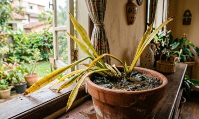 Especialista em plantas afirma: se a espada-de-são-jorge está com as folhas amolecendo e amarelas, o problema não é falta de sol, mas excesso de água