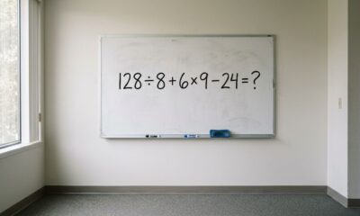 Faça mentalmente e veja se ainda domina a ordem das operações: 128 ÷ 8 + 6 × 9 − 24