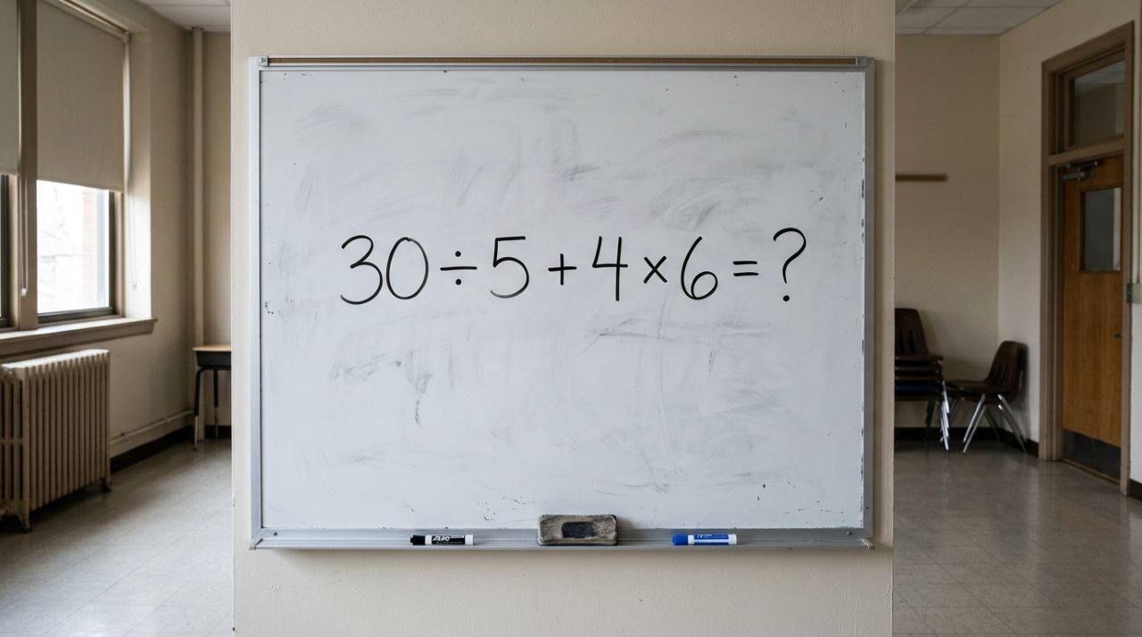 Só quem domina matemática básica resolve 30 ÷ 5 + 4 × 6 na primeira tentativa