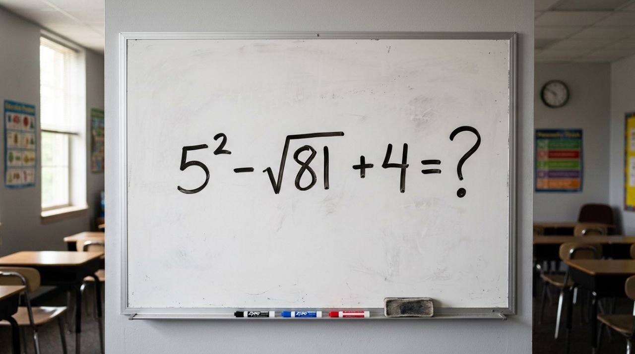 Uma conta curta que engana muita gente: tente resolver 5² − √81 + 4 de cabeça antes de conferir a resposta