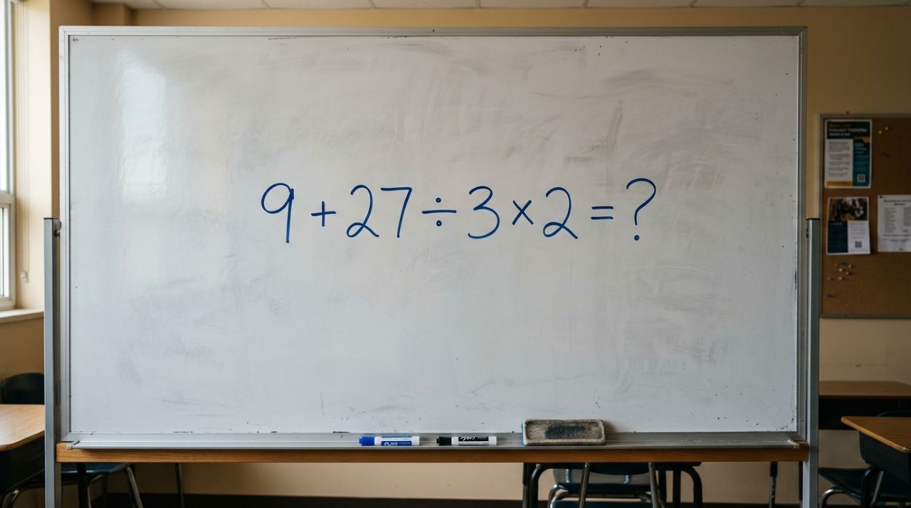 Resolva em 20 segundos esta conta que parece fácil demais: 9 + 27 ÷ 3 × 2