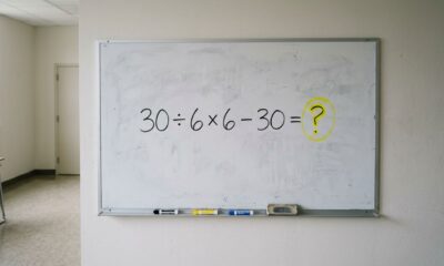 Quatro números conhecidos formam um desafio que exige atenção: 30 ÷ 6 × 6 − 30