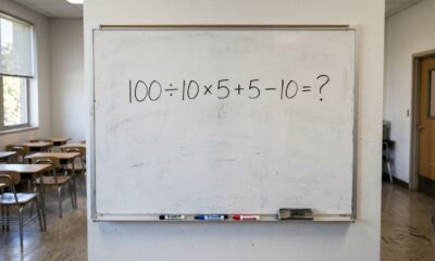 90% erram o resultado de 100 ÷10 × 5 + 5 – 10 quando fazem a conta com pressa