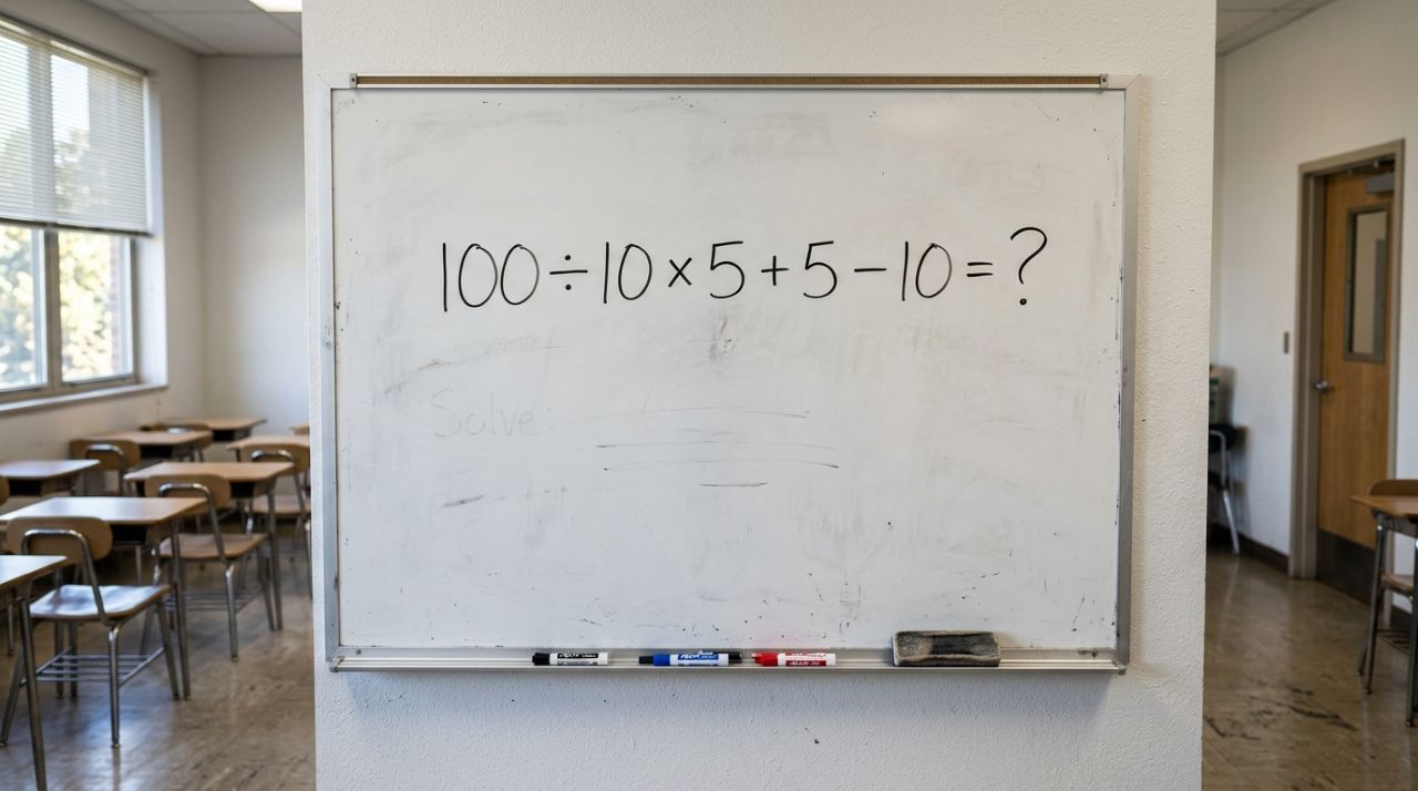 90% erram o resultado de 100 ÷10 × 5 + 5 – 10 quando fazem a conta com pressa