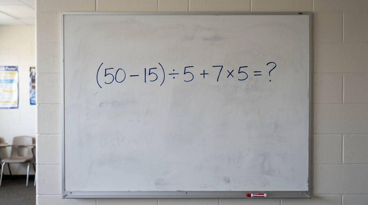 Sem calculadora, prove que ainda lembra da matemática básica: (50 – 15) ÷ 5 + 7 × 5