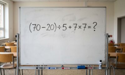 A maioria começa pela parte errada: (70 – 20) ÷ 5 + 7 × 7