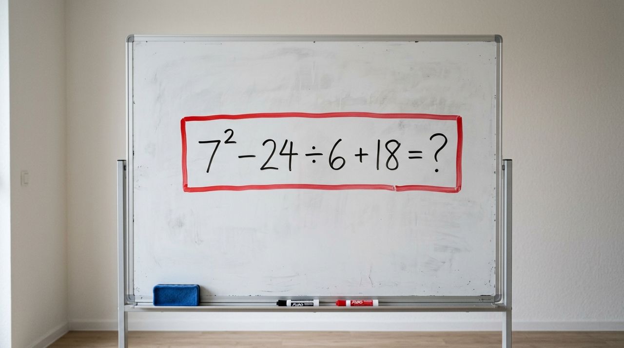 Se você resolver esta conta em 20 segundos, sua memória da escola está afiada: 7² − 24 ÷ 6 + 18