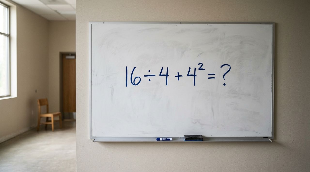 Três números aparentemente comuns escondem um desafio que começa fácil e termina exigindo concentração : 16 ÷ 4 + 4²