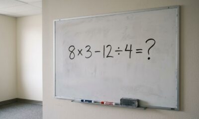 Quem era bom em matemática resolve de cabeça: 8 × 3 − 12 ÷ 4