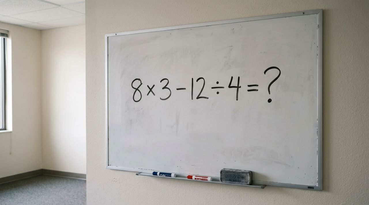 Quem era bom em matemática resolve de cabeça: 8 × 3 − 12 ÷ 4
