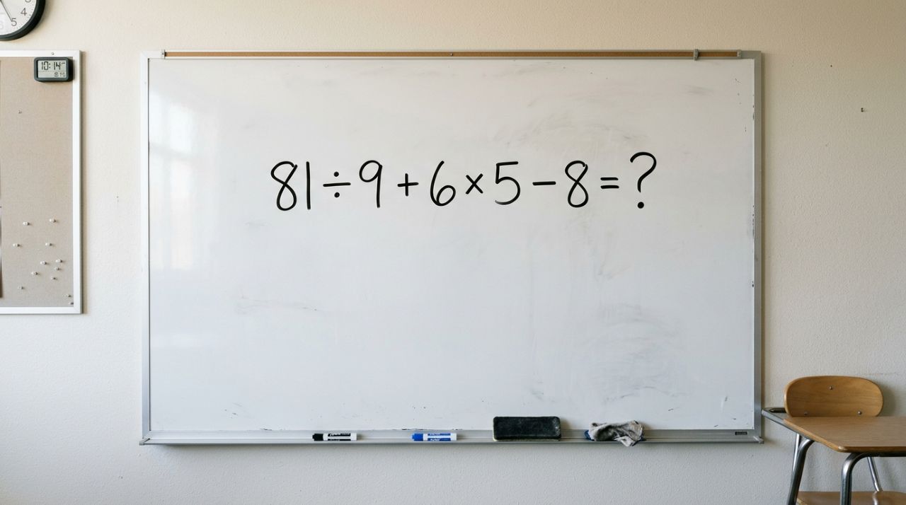 Parece conta de criança, mas tente resolver em 20 segundos: 81 ÷ 9 + 6 × 5 – 8