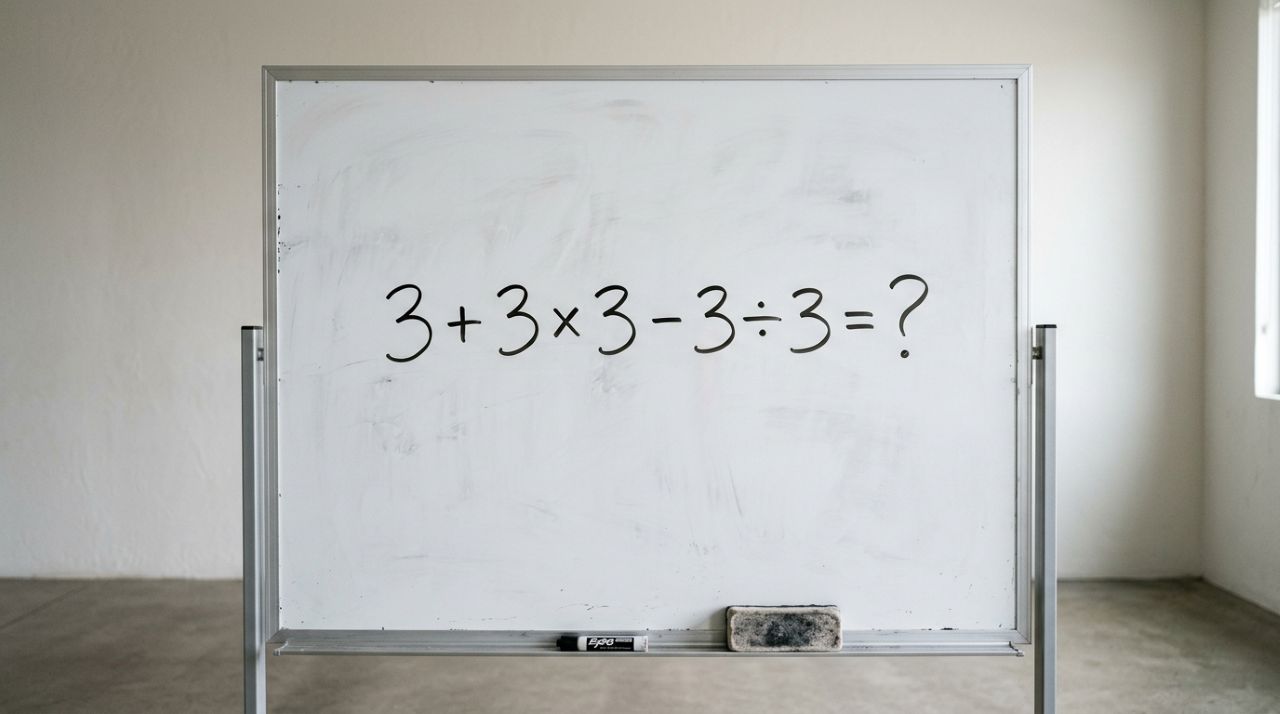 O número 3 aparece 5 vezes nesta conta: você consegue resolver 3 + 3 × 3 - 3 ÷3 sem calculadora?