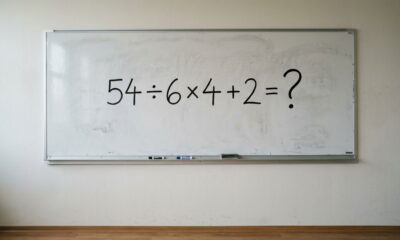 Quem resolve esta em menos de 15 segundos ainda lembra bem da matemática: 54 ÷ 6 × 4 + 2