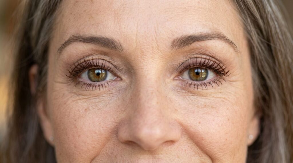Depois dos 50, passar máscara preta nos cílios inferiores pode deixar o olhar mais pesado e fechado; maquiadores mostram uma alternativa mais suave para destacar os olhos