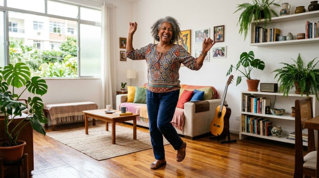 10 minutos de dança sem saltos: por que juntar música, passos e memória pode criar um treino diferente depois dos 70