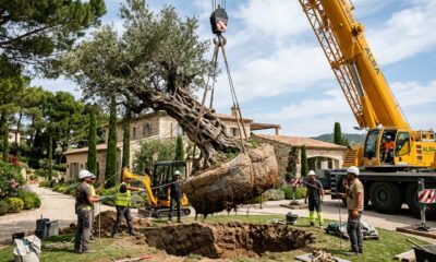 Eles transplantaram uma oliveira de 500 anos e seis toneladas para instalá-la no jardim