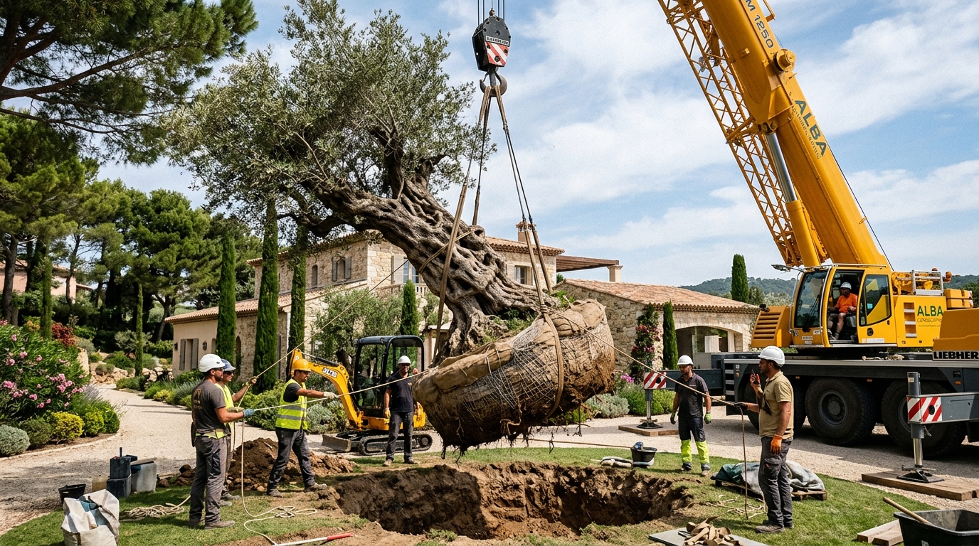 Eles transplantaram uma oliveira de 500 anos e seis toneladas para instalá-la no jardim
