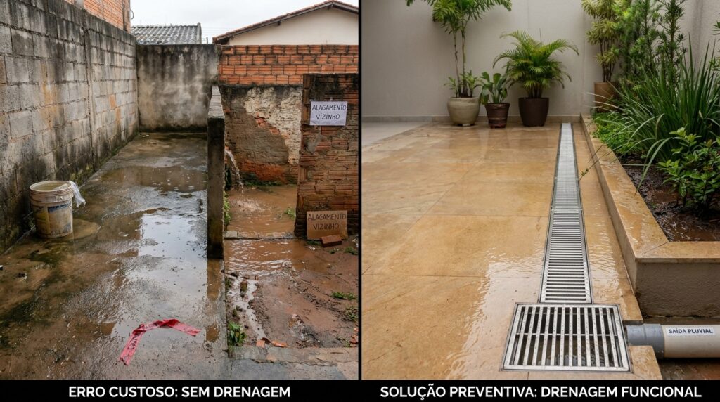 Morador cimenta o quintal inteiro sem prever ralo nem caimento, alaga a casa do vizinho por causa das fortes chuvas, e é condenado a instalar drenagem por conta própria com multa diária de R$ 300