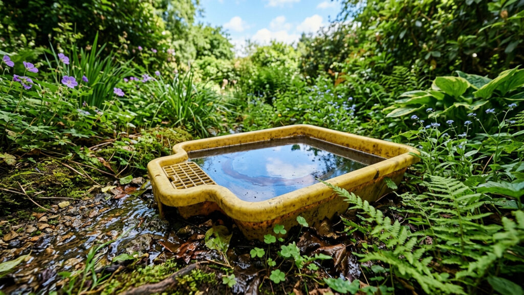 Bacia amarela com água e óleo vegetal na horta: a armadilha visual simples que atrai e faz captura massiva de pulgões alados sem veneno