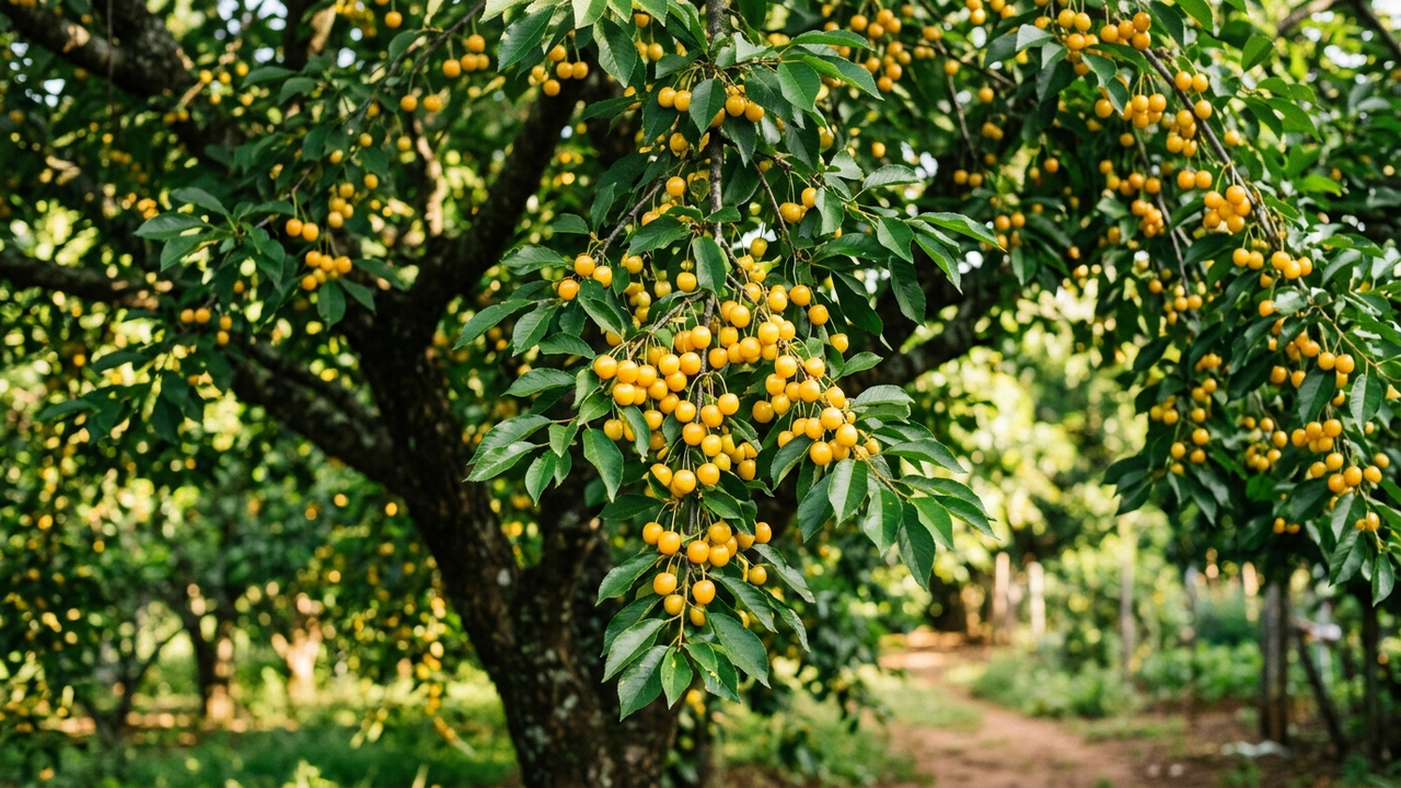 Essa árvore frutífera rústica para vasos produz pequenas cerejas amarelas muito doces com sabor de mel e exige poucos cuidados no quintal