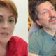 Retrato de mulher ruiva em jaqueta vermelha e homem barbudo de camiseta verde, lado a lado