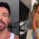 Imagem dividida: Cauã Reymond falando e Pietra Cupello de perfil com biquíni e jeans.