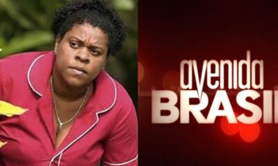 Atriz Cacau Protásio e logotipo da novela Avenida Brasil lado a lado