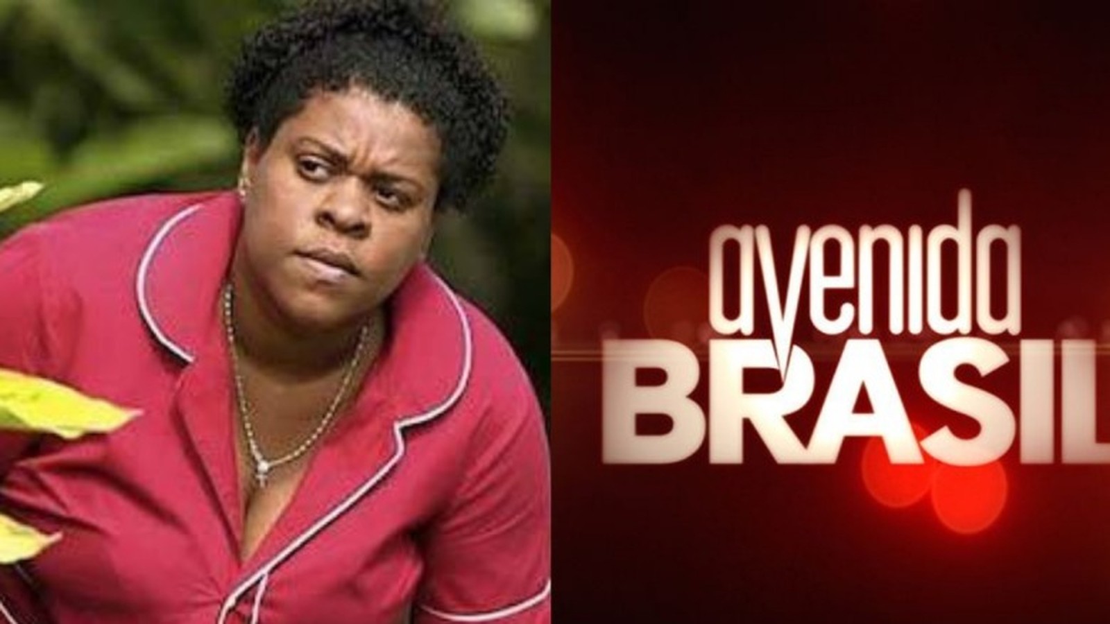 Atriz Cacau Protásio e logotipo da novela Avenida Brasil lado a lado