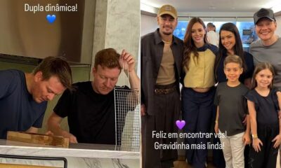 Michel Teló, Teo Teló em bancada. Neymar, Bruna Biancardi grávida e família posam