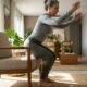 Pessoa com mais de 50 anos levantando de uma cadeira durante exercício para fortalecer as pernas em casa.
