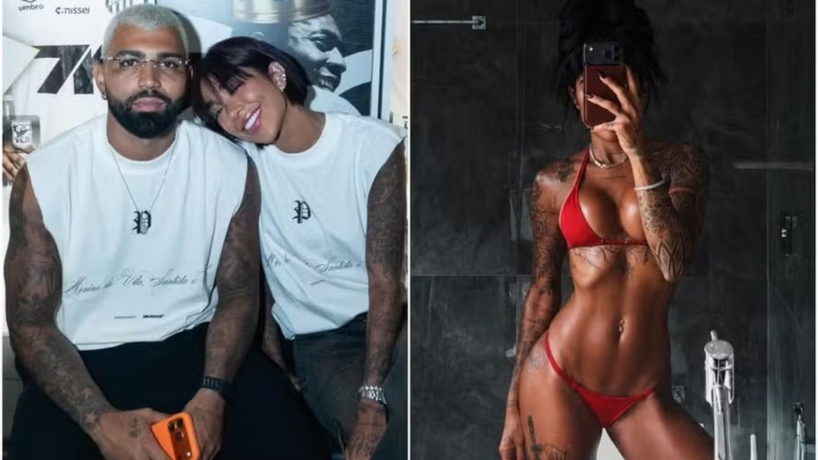 Gabigol e Dhiovanna Barbosa, e Dhiovanna tatuada em biquíni vermelho na selfie