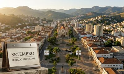 Vista de Três Corações com calendário destacando 23 de setembro como feriado municipal.