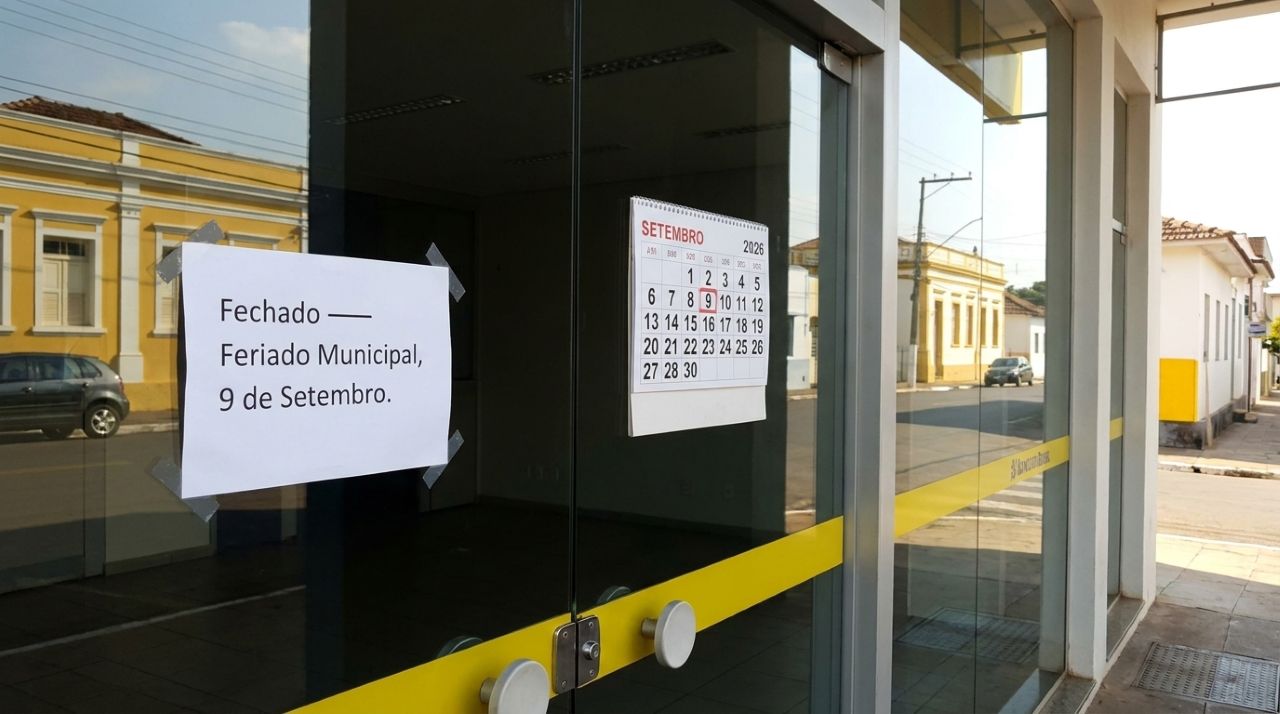 Agência bancária fechada em Bofete durante o feriado municipal de 9 de setembro.