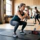 Pessoa de cerca de 50 anos realizando agachamento durante treino HIIT em casa, com cronômetro marcando 15 minutos - - Imagem ilustrativa criada por inteligência artificial