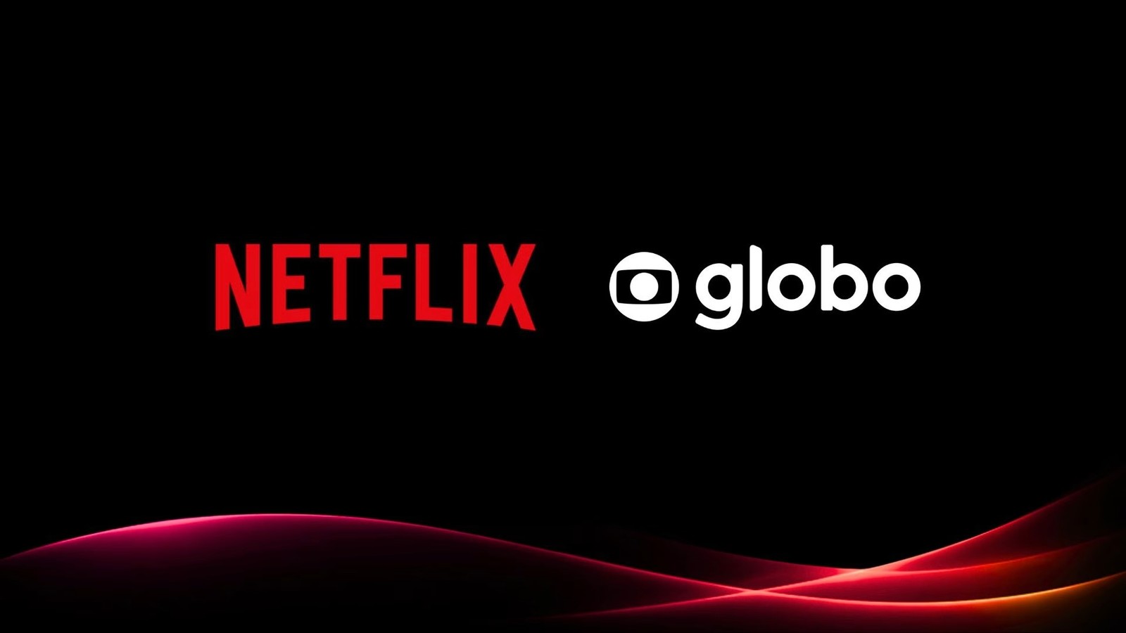 Logos Netflix em vermelho e Globo em branco, em fundo preto com linhas curvas vermelhas