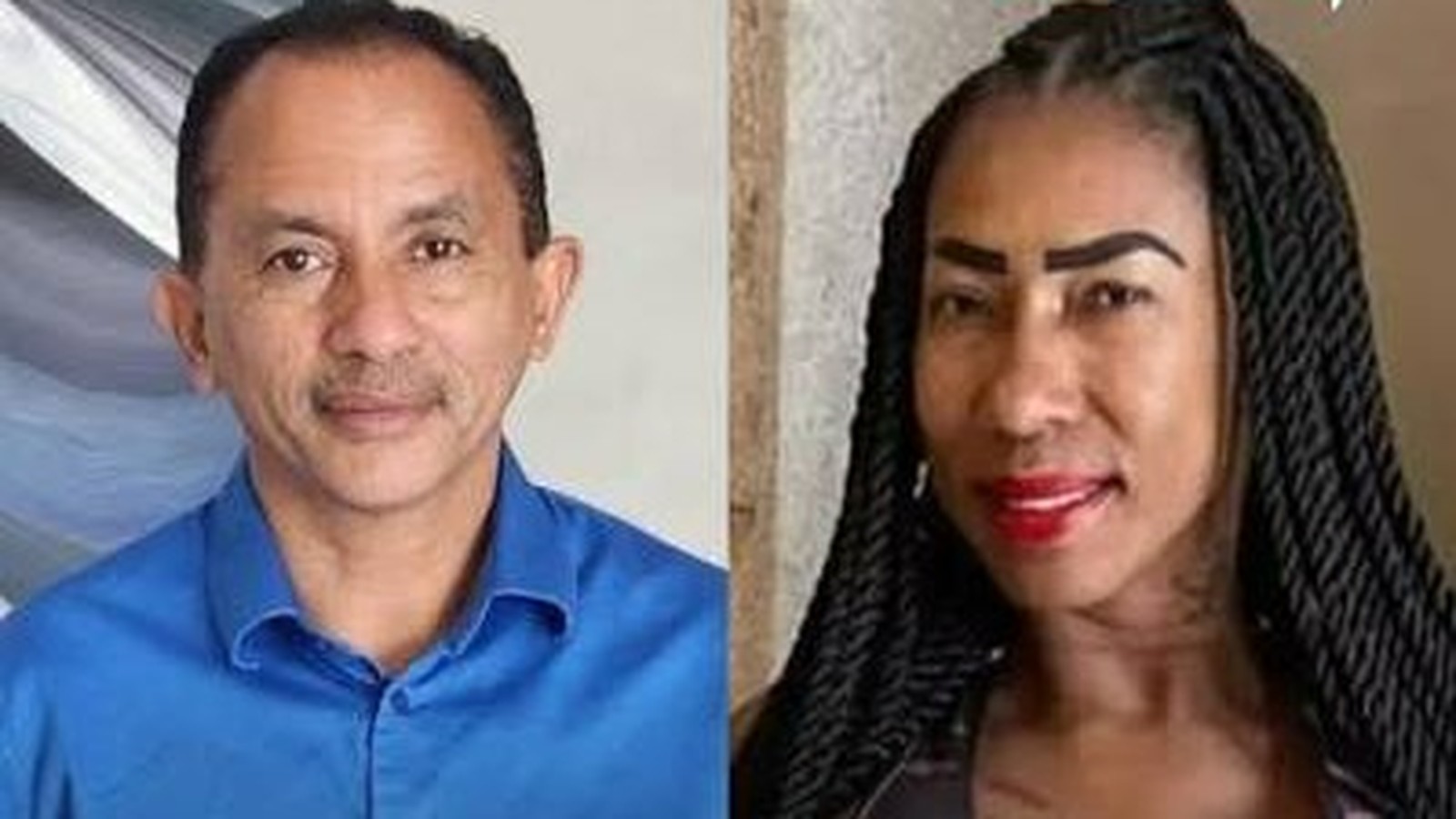 Homem de camisa azul e mulher de cabelo trançado, lado a lado, olhando para frente