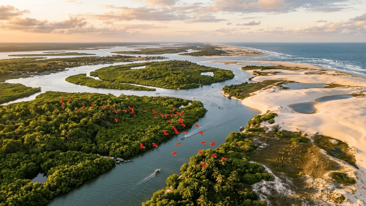 O único delta em mar aberto das Américas tem mais de 70 ilhas, cinco bocas para o oceano e um céu que fica vermelho ao entardecer