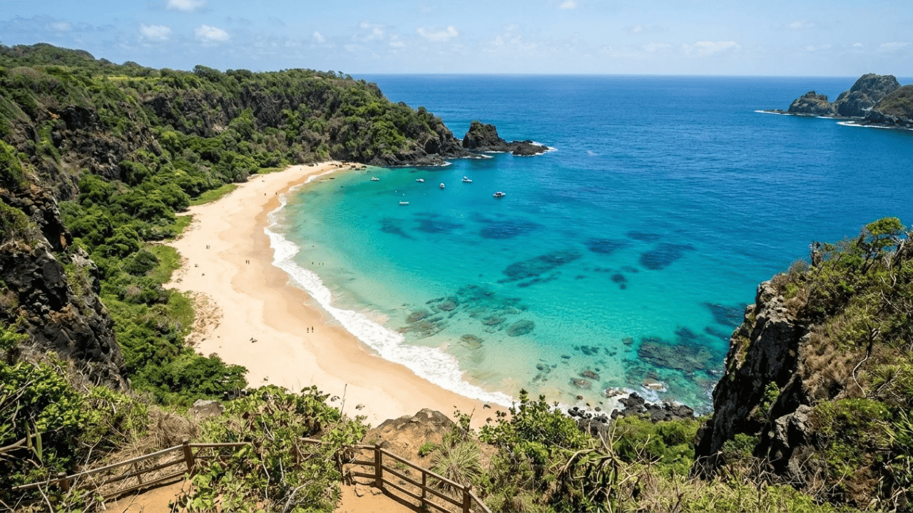 A praia brasileira eleita a mais bonita do mundo só é alcançada por uma escada encravada numa fenda na rocha