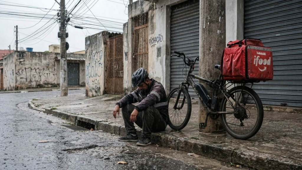 Entregador financia bicicleta elétrica de R$ 7 mil em 20x de R$ 420 para trabalhar com entregas no IFood, mas no primeiro temporal a bateria principal entra em curto