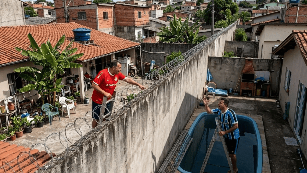 Vizinho constrói paredão de 4 metros para cobrir piscina do outro com sombra por vingança de festa até as 23h, perde na Justiça e é condenado com multa diária de R$ 1.200 por atraso