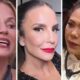 Três mulheres em close-up: Darlin Ferrattry loira, Ivete Sangalo de batom vermelho e Maíra Charken chorando.