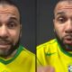Duas imagens de Daniel Alves de barba, vestindo camiseta amarela da seleção brasileira, falando