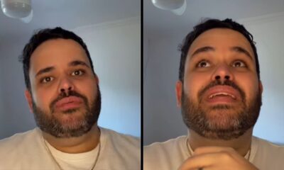 Ex-BBB Michel, homem barbudo, em duas fotos com expressões de desabafo e reflexão