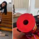 Jovem demonstra extintor acústico em fogo pequeno e exibe o aparelho com troféu 'Primer Lugar'