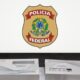 Emblema da Polícia Federal e caixas de medicamentos Retatrotide da Synedica