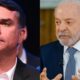 Flávio Bolsonaro e Lula em imagem dividida, ambos com ternos e camisas sociais