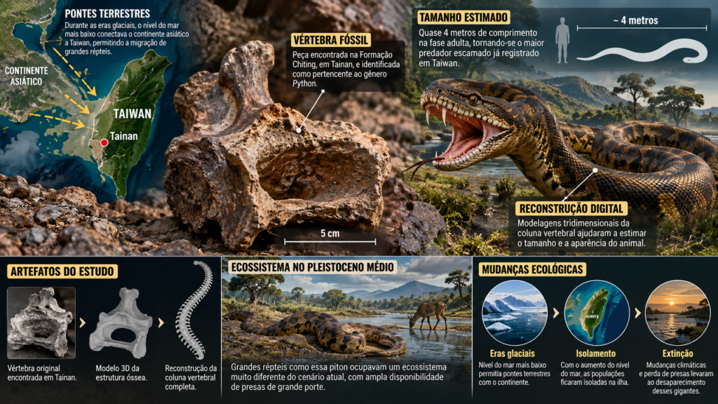 Fóssil de uma piton gigantesca revela uma serpente de quase 4 metros que dominava os ecossistemas há centenas de milhares de anos