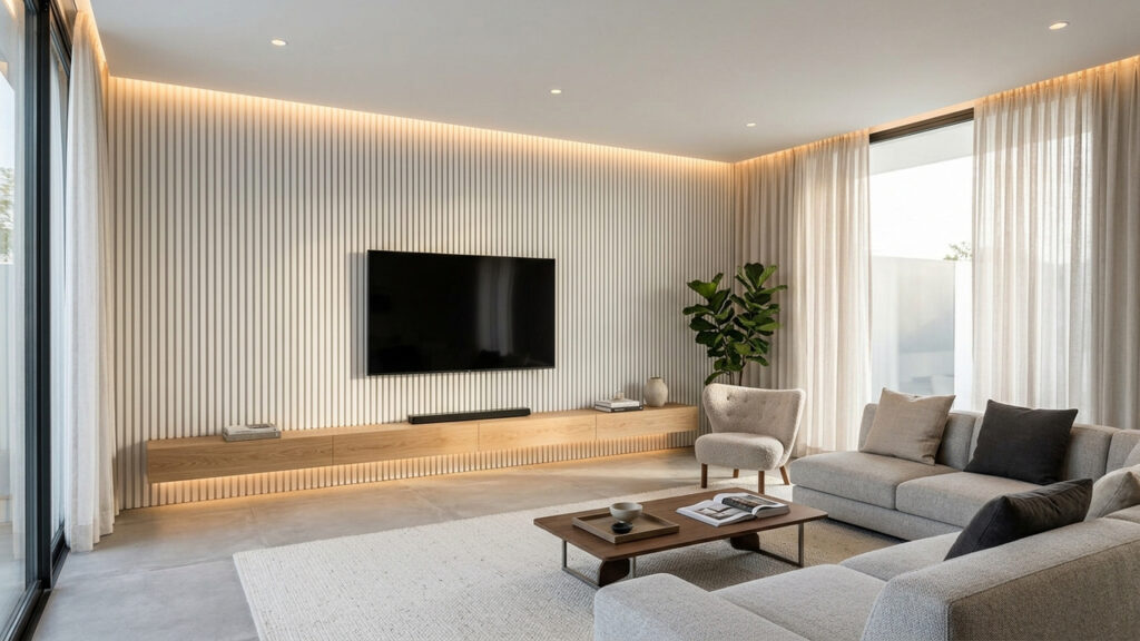 Adeus painel de madeira pesado: a nova técnica com gesso ripado na parede da TV que moderniza a sala gastando muito menos